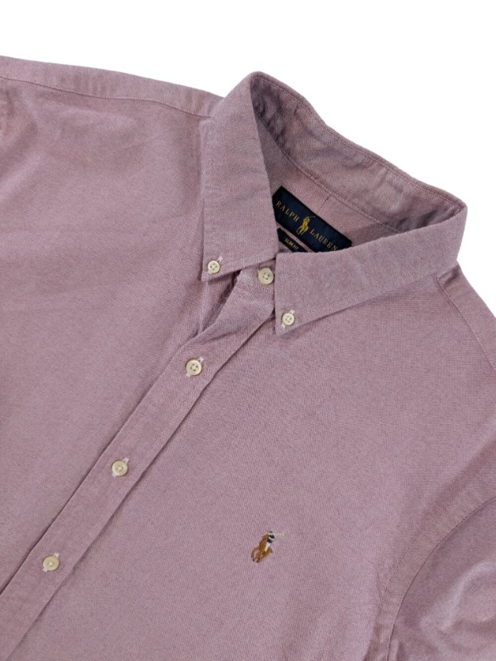 Ralph Lauren Slim Fit Button Down Shirt XL Short Sleeve Red Pink Mens XL